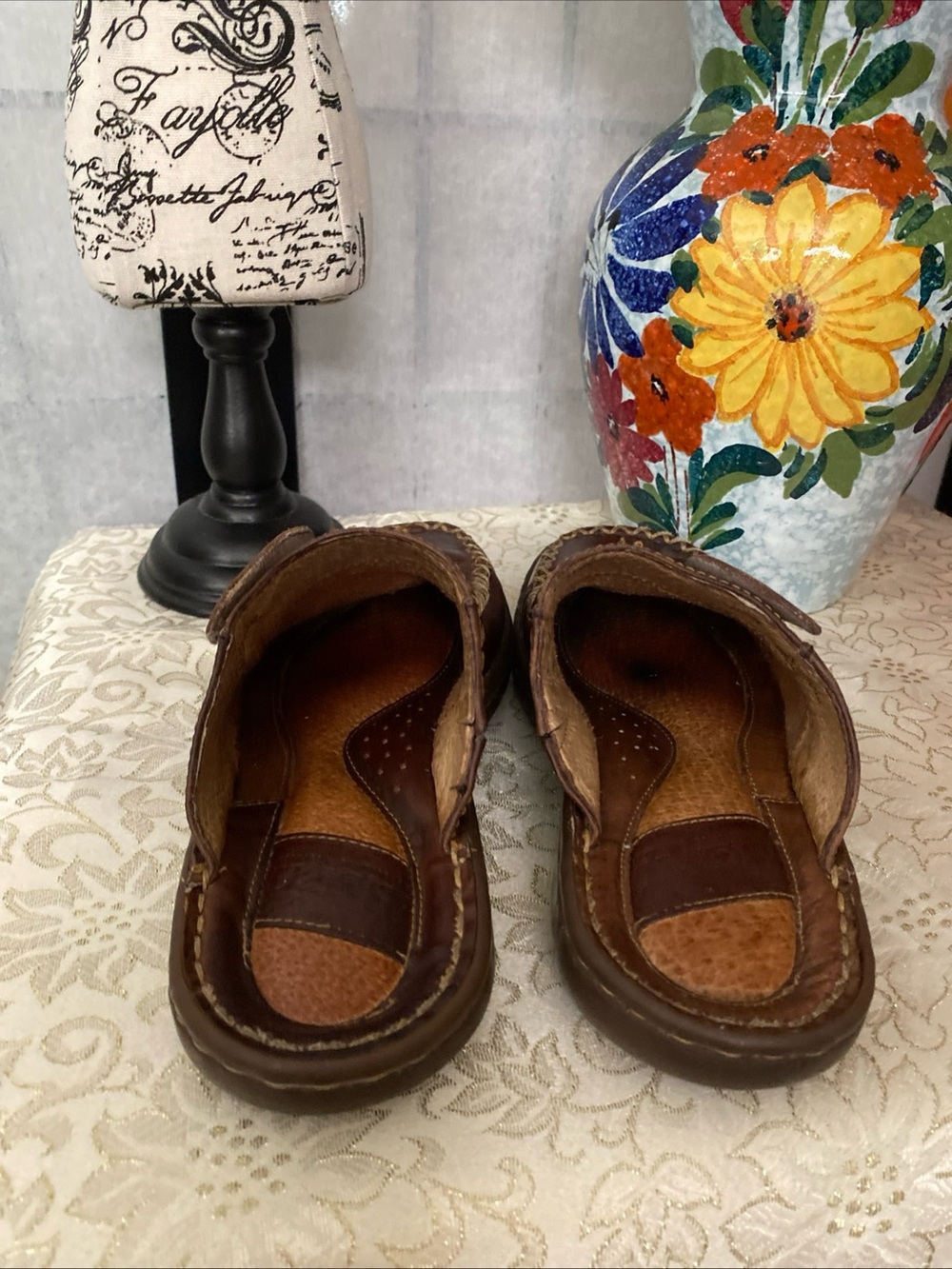 Born VTG 90s Wom 6/36 Hand Stitched Leather Mini Platformed Flats Slides Mexico - Picture 7 of 15